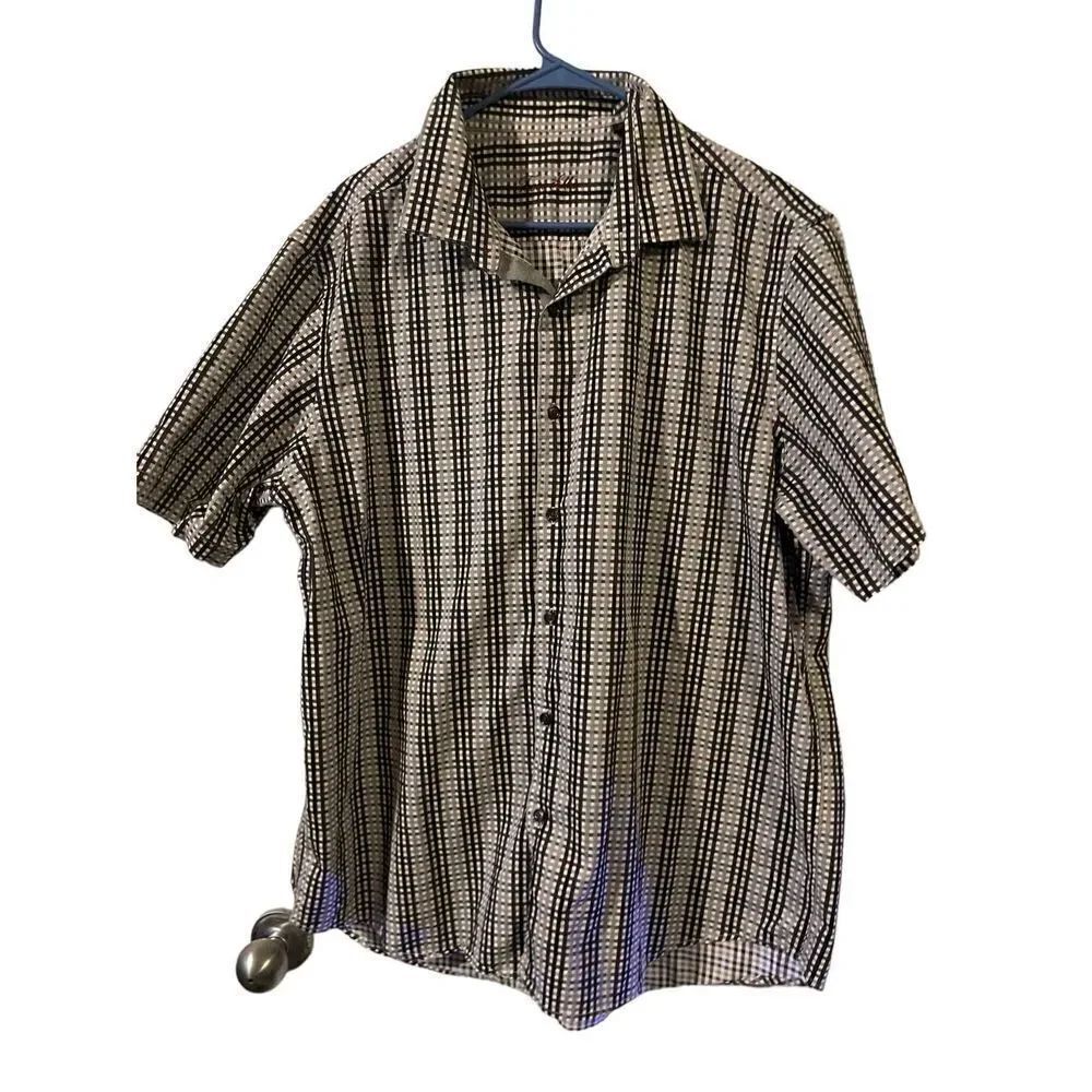 Tasso Elba Mens Multi-Color Gingham Short-Sleeve Button-Up Shirt Extra Extra Lar